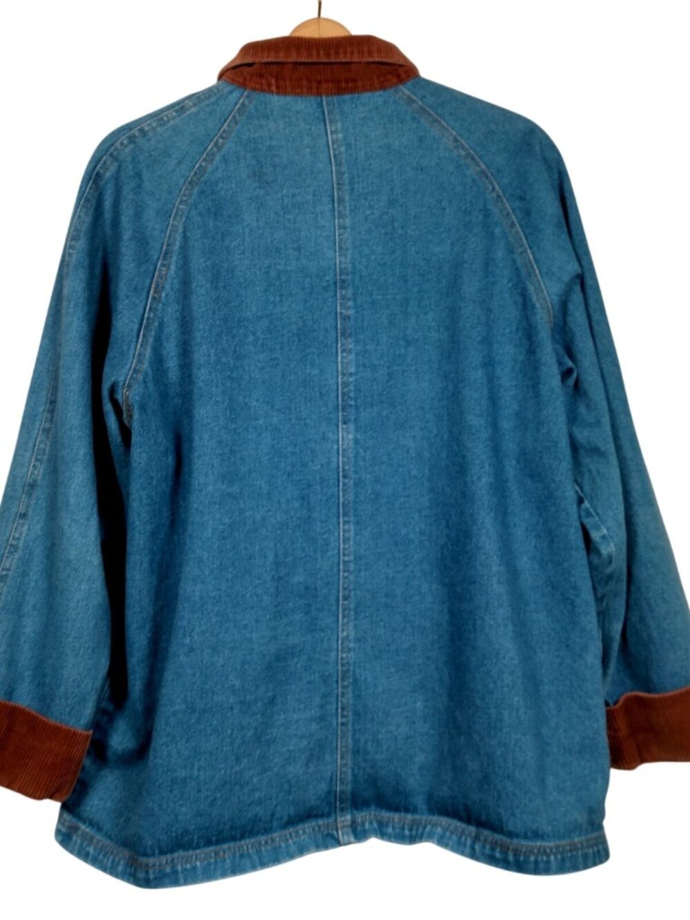Vintage Denim Jean Jacket Barn Coat Women L XL Brown Corduroy Collar - Picture 3 of 16